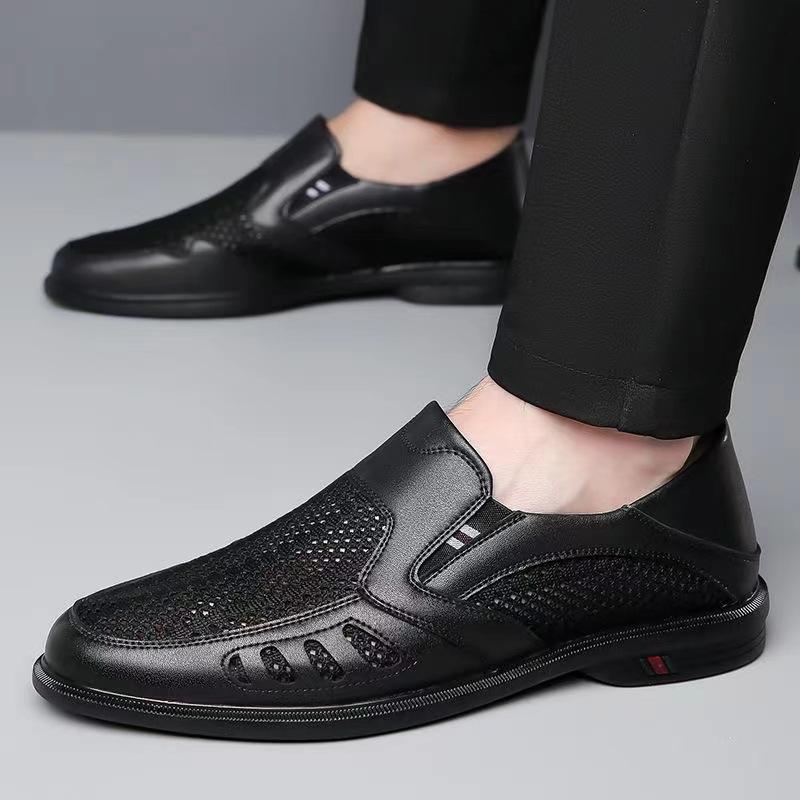 New White Perforated Leather Shoes Men Slip On Shoes Leather Male Comfortable Casual Shoes Male Comfortable Loafers Formal Shoes