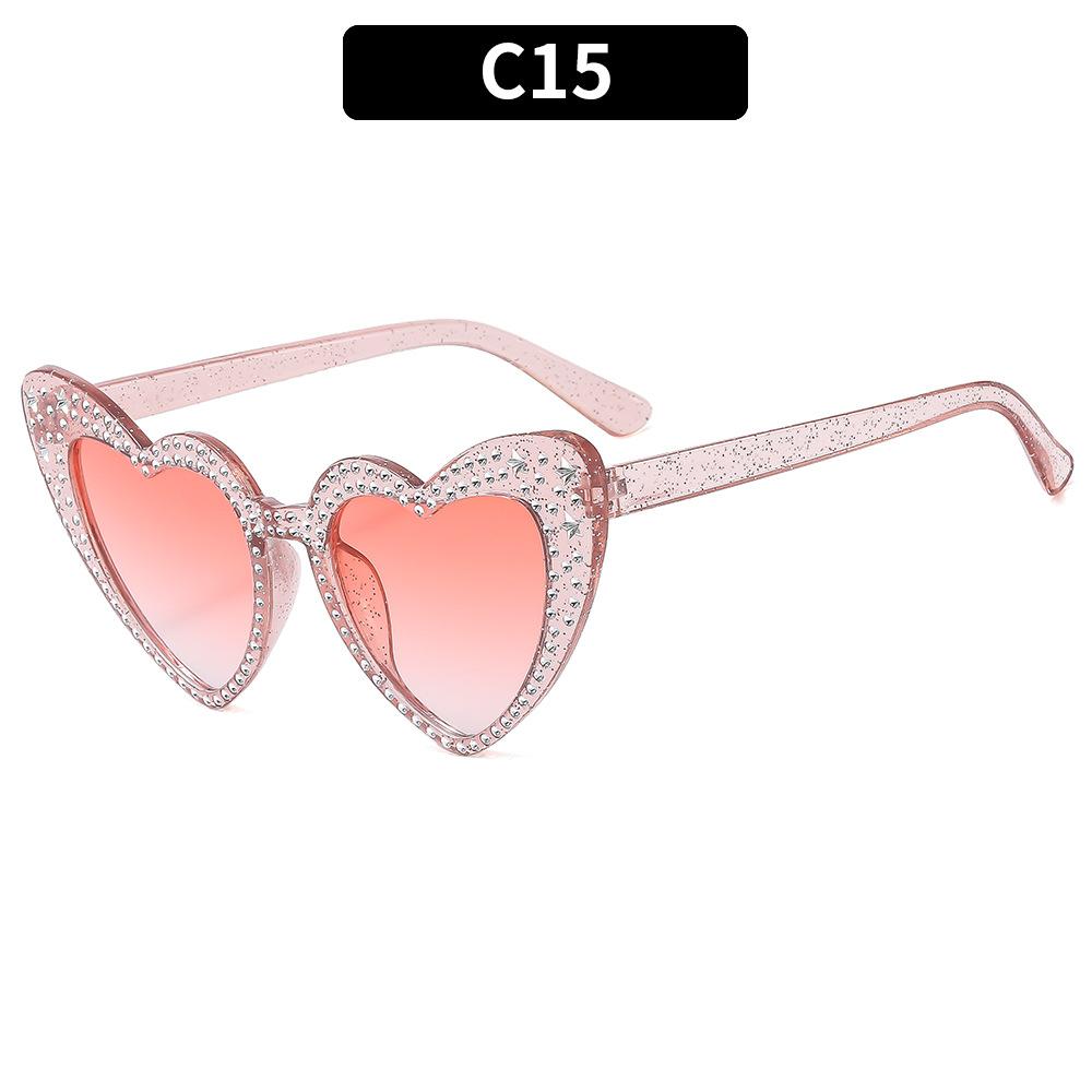 2024 Fashion Luxury Sunglasses Women Big Frame Love Bling Eyeglasses Crystal Diamond Heart Sunglasses UV400 Protection
