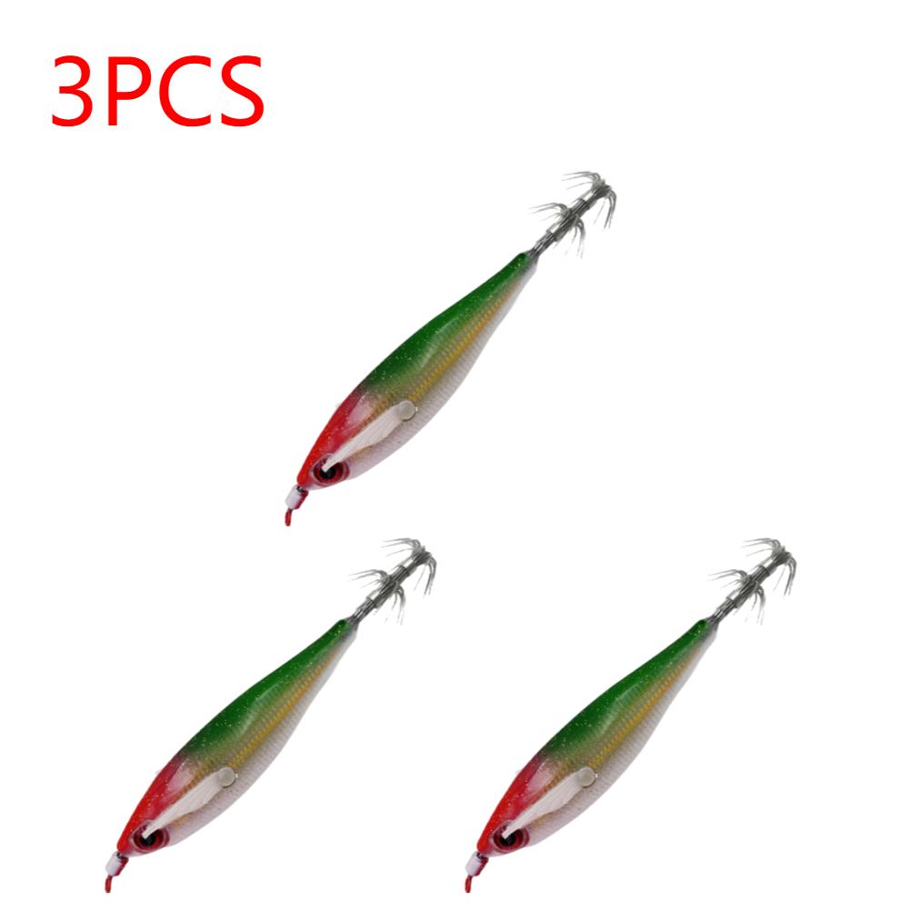 1-3PCS Glow Squid Jig Hook Saltwater Fishing Bait Artificial Egg Wood Shrimp Lures Sea Fishing Octopus Cuttlefish Squid Lure