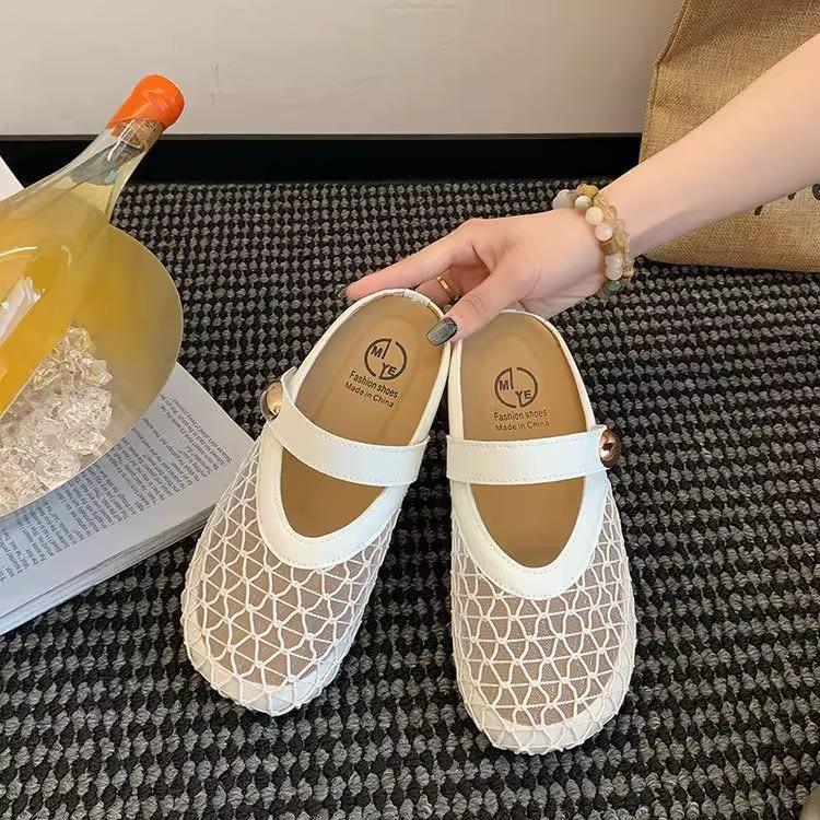 

Breathable flat-bottomed slippers summer bag head bag head mesh half slippers 35