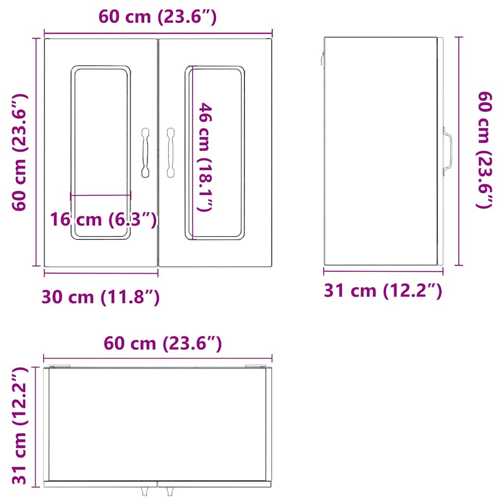 Küchenwandschrank mit Glastür Serie Kalmar Weiß Spanplatte