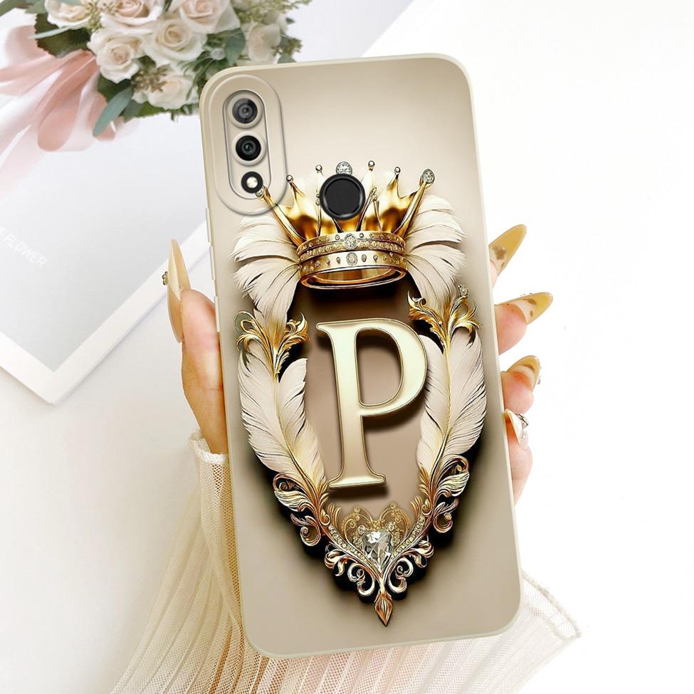 For Huawei Y9 2019 Case Cover Luxury A-Z Letters Fashion Crown 2D Painted Silicone Casing For Huawei JKM-LX1 JKM-LX2 JKM-LX3