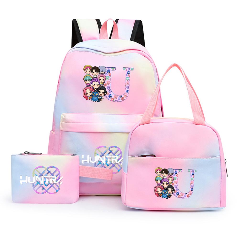 3Pcs/set K-Pop Printed Backpack with Pencil Case Lunch Bag for Teenager Girl Boy Bookbag Large Capacity Waterproof Travel Bag Kid Gift Mochila