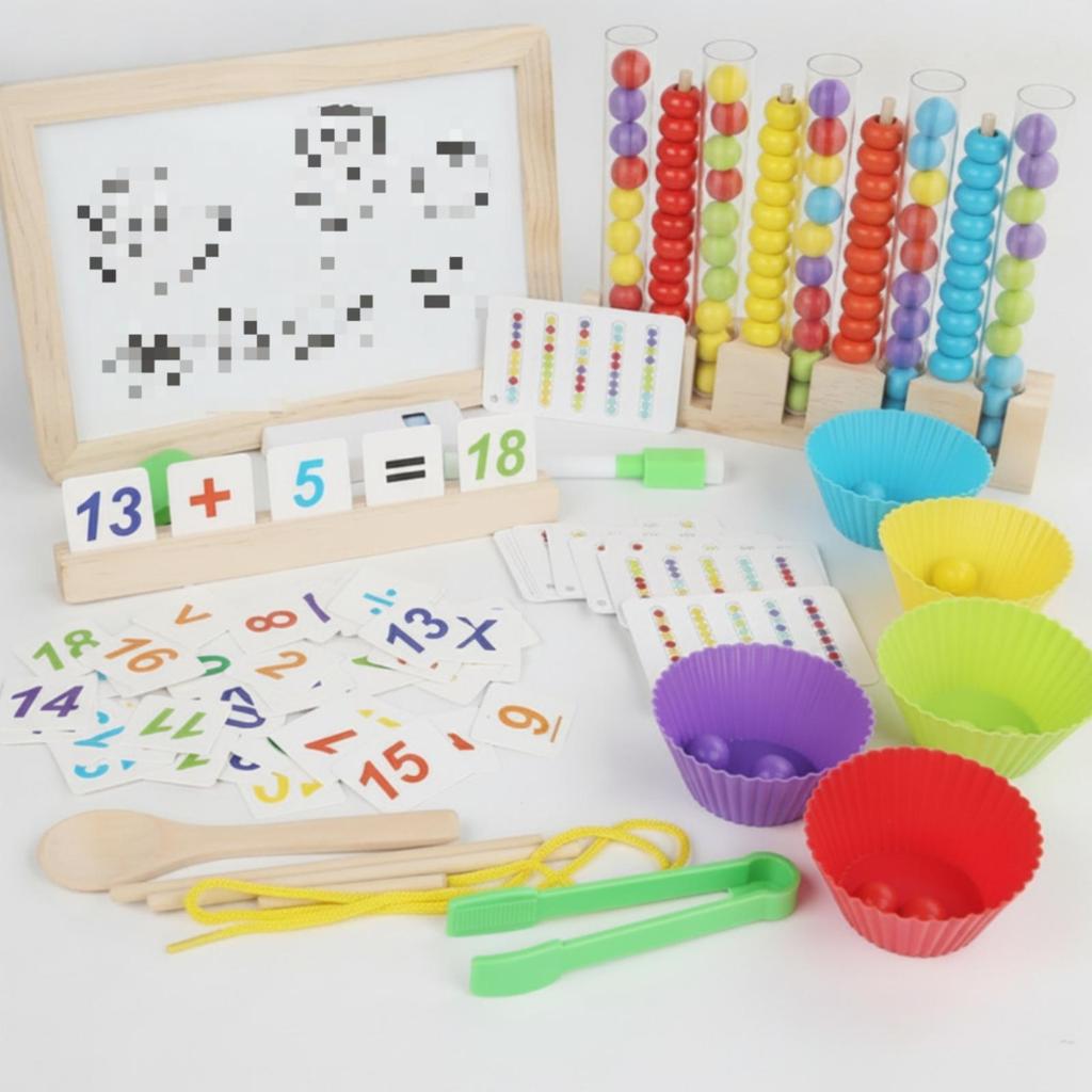 Counting Matching Toy Arithmetic Cards Bead Sorting Clear Tubes Activity Set for