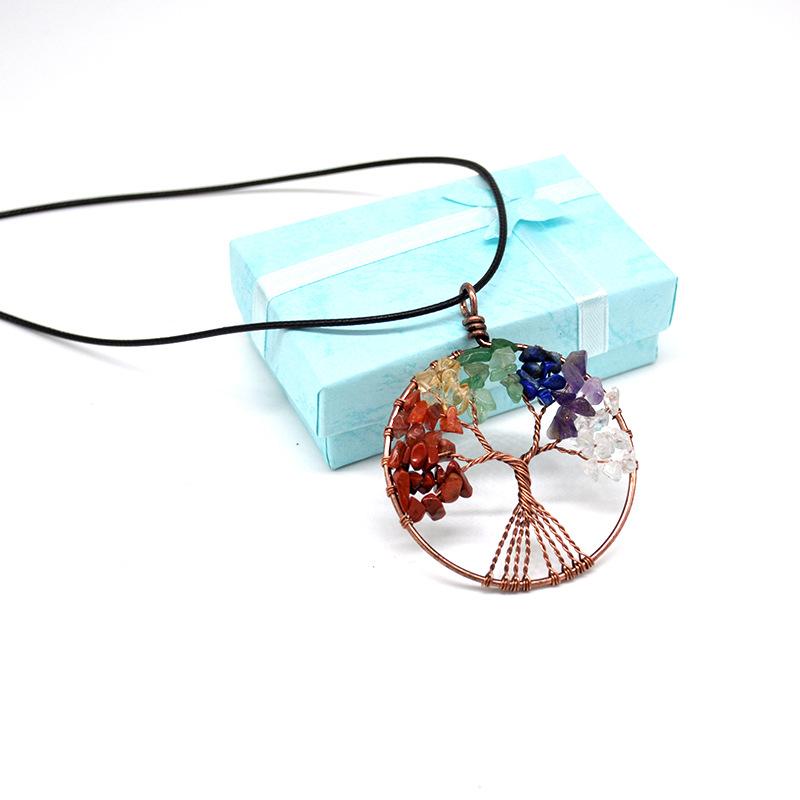 Crystal Chakra 7 Colour Stone Pendant Tree of Life Shape Natural Charm Pendants Antique Bronze Plated Crystal, Rhinestone CN;GUA