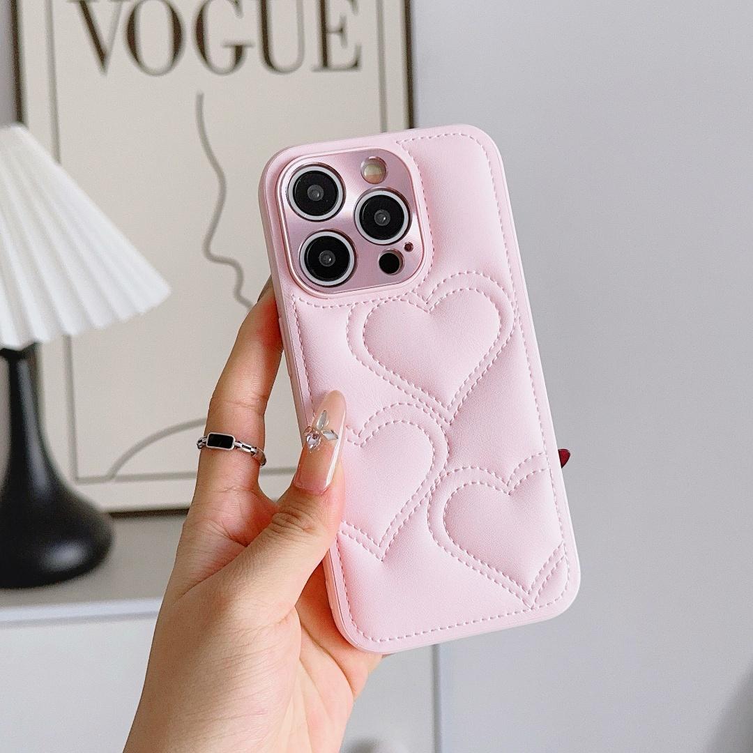 

For iPhone 17 16 15 14 Pro Max Air Plus Love Hearts Embossed Leather Camera Lens Protector Full Protection Soft Back Cover Artificial leather&iPhone 16e