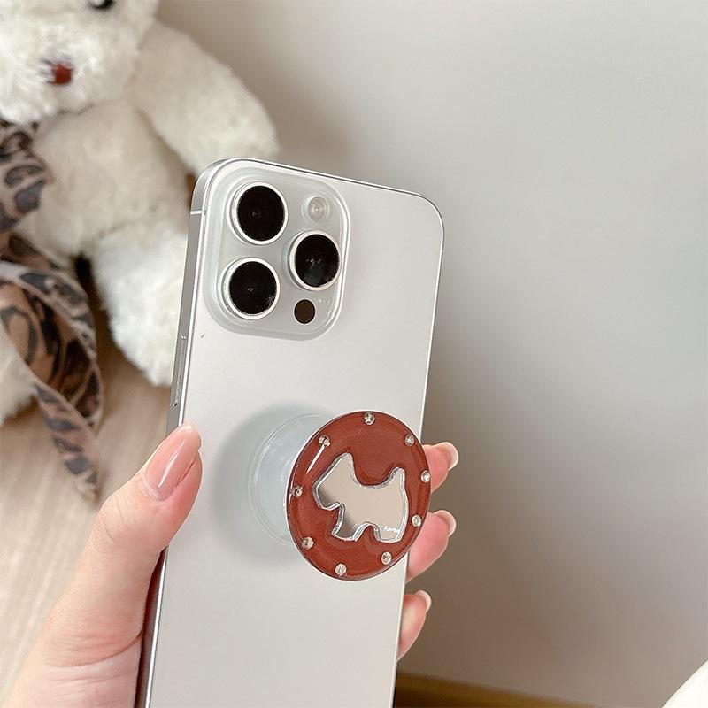 Creative Puppy Mirror Telescopic Desktop Watching Drama Mobile Phone Airbag Holder Paste Simple Rhinestone Solid Color Round Ring Ring