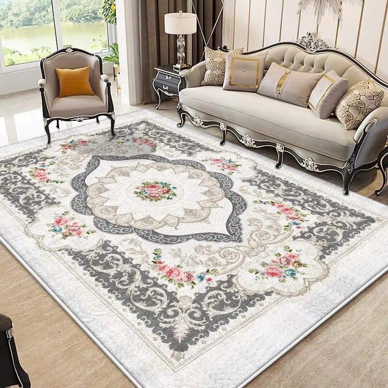 Europäischer Stil Luxusteppich Wohnzimmer Blumenmuster Dekoration Schlafzimmer Große Teppiche Sofabereich Rutschfest Leicht zu Reinigen Bodenmatte