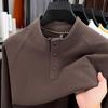 Men's Brushed Thermal Fleece Hoodie: Casual Stand Collar, Three-Button Design, Warm Autumn/Winter Layer.