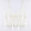Women Simple Lace Flower Pit Strip Drawstring V-neck Suspender Vest Short Top