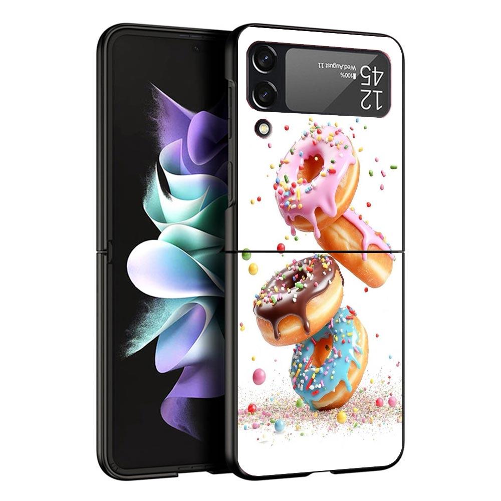 

Macaron Ice Cream Cake Doughnut Phone Case For Samsung Z Flip 6 5 4 3 Galaxy ZFlip6 5G Flip5 Flip4 Black Hard Camera Protective Galaxy ZFlip4 5G