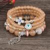 Bracciale Regolabile con Perline Acriliche Multistrato alla Moda per Donne BoHo Portafortuna Malocchio Croce Palma Ciondoli Bracciali Gioielli