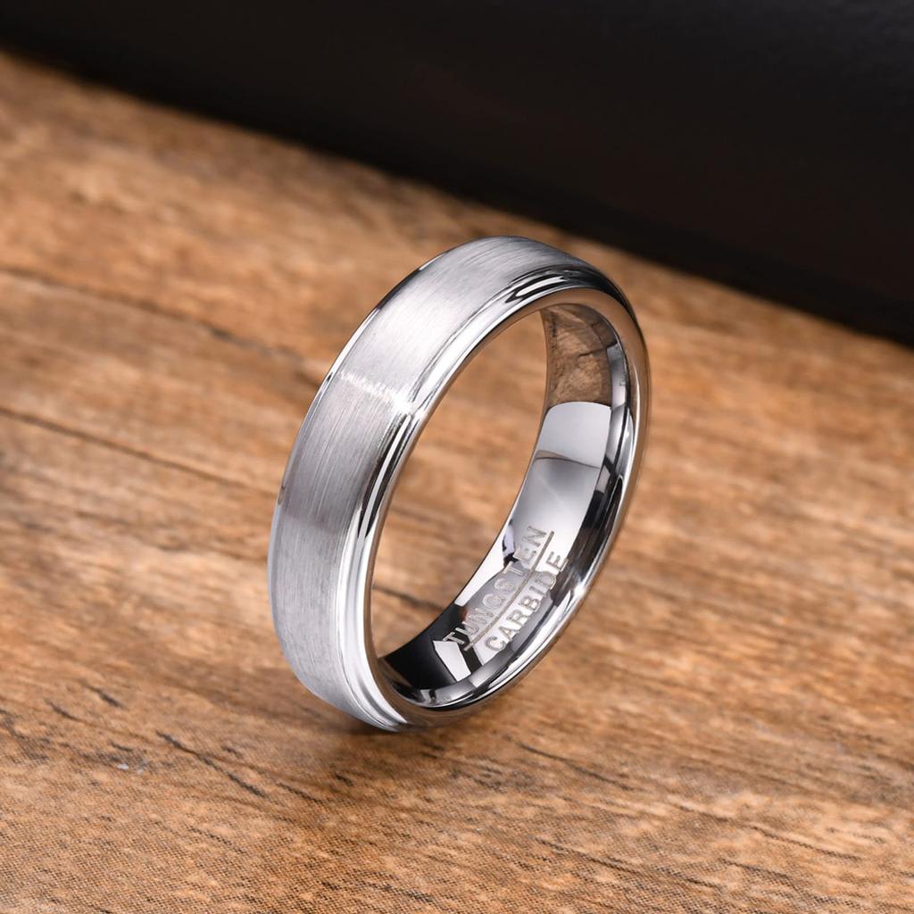 Rockyu Simple Silver Size 5mm Tungsten Ring with Matte Super Hard Men's Ring, 23, Texture,