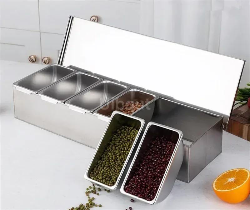 6 Compartment Seasoning Case Bar Condiment Box Holder Bar Drinks Fruit Garnish Cocktail Lime Lemo Snack Container Storage Box