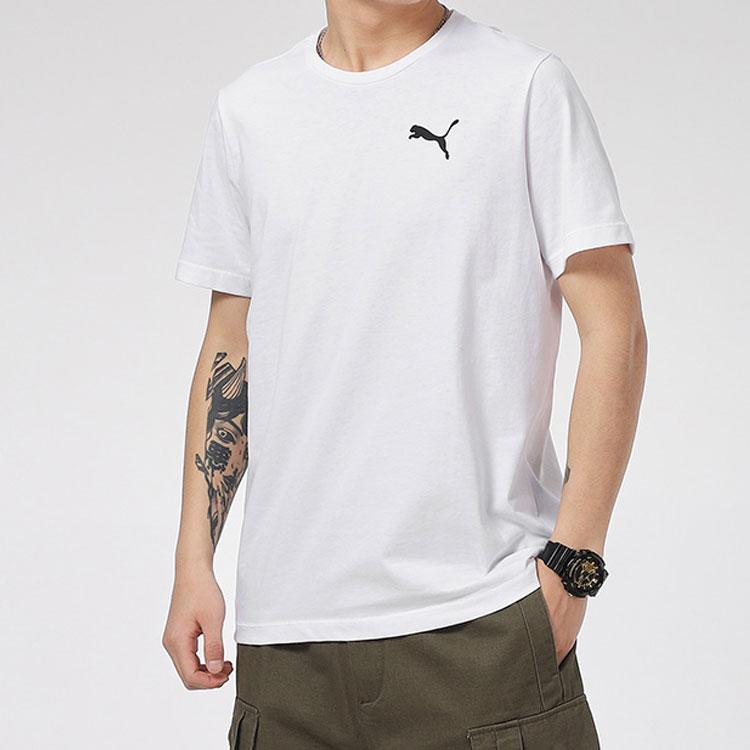 Puma Ess Logo Embroidered Solid Casual Crew Neck T-Shirt Men Tops White 584369-02