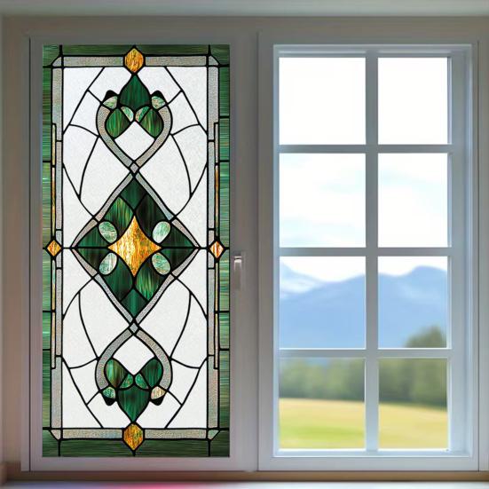 Pellicola Geometrica per Vetri Privacy Motivo Vetro Colorato Retrò Statico Opaca Rimovibile Impermeabile Pellicola Privacy per Camera da Letto Bagno Cucina