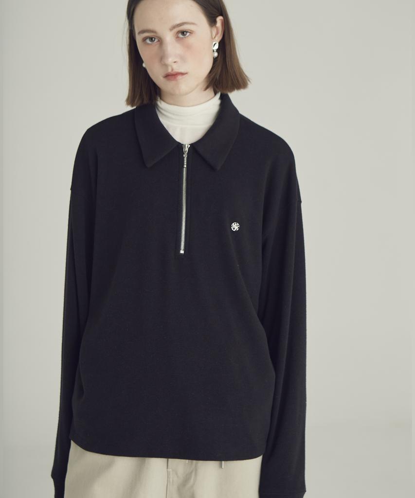 Moseu Angora Zip-Up Pullover_Black
