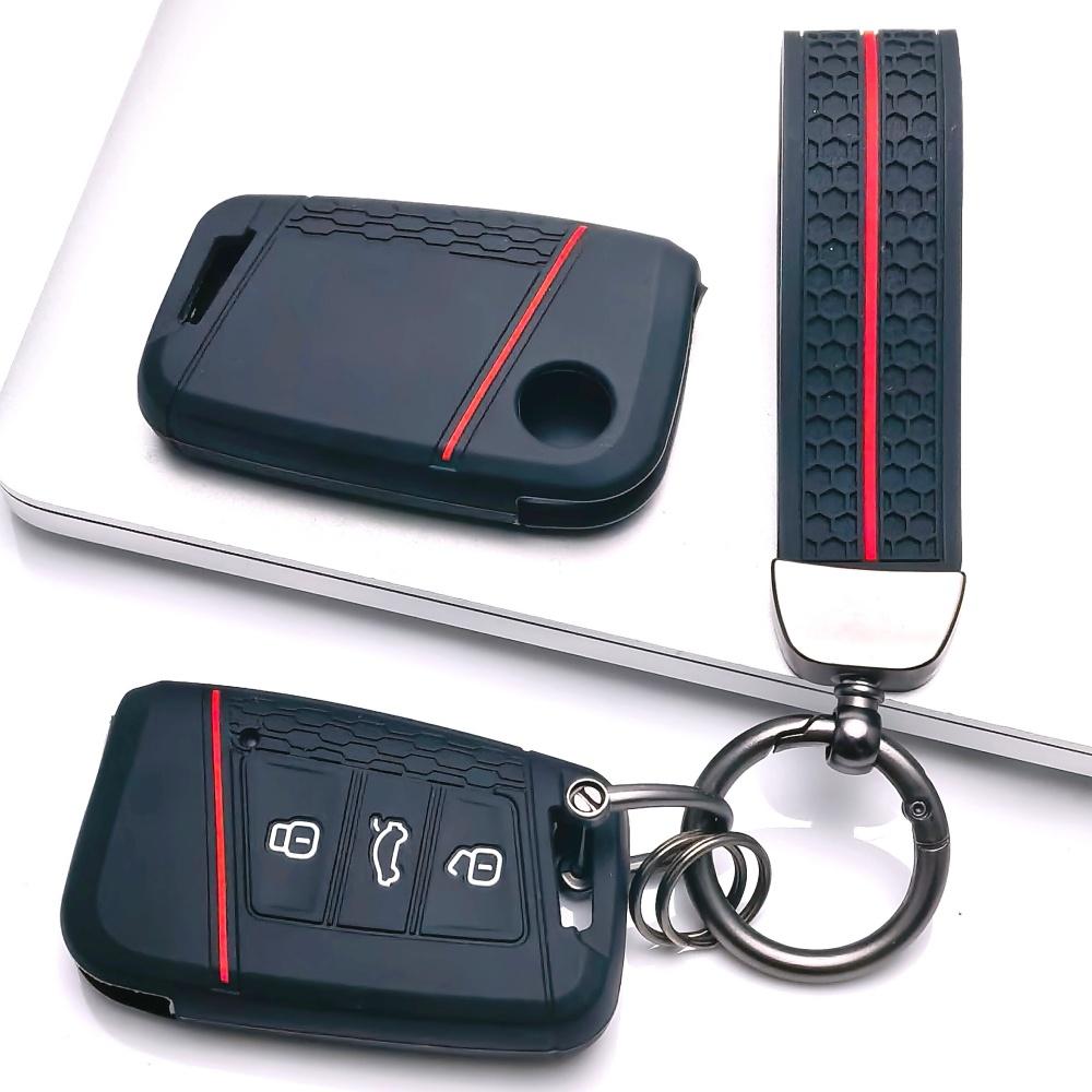 Key Fob Cover for Volkswagen Golf Tiguan Passat Octavia A7 MK7 MK2 B8 with Keychain Anti-Scratch Guard Shockproof Protection Soft Grip Texture