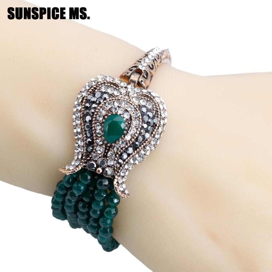 Nouveau Bracelet Chaîne Perles Pierre Naturelle Turque Femmes Vintage Bohème Bijoux Couleur Or Antique Cristal Mariage Amour Bracelets