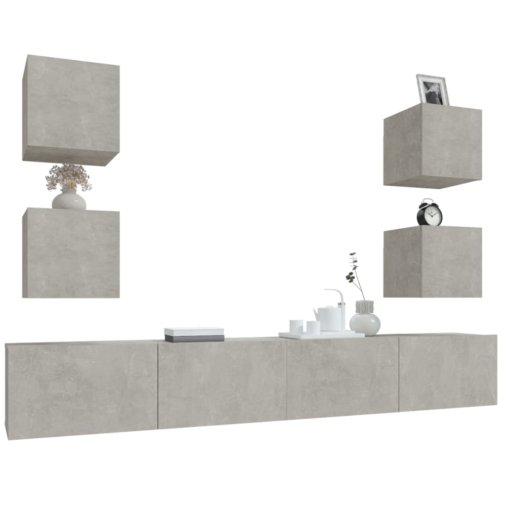 6 piece TV cabinet set concrete grey particleboard