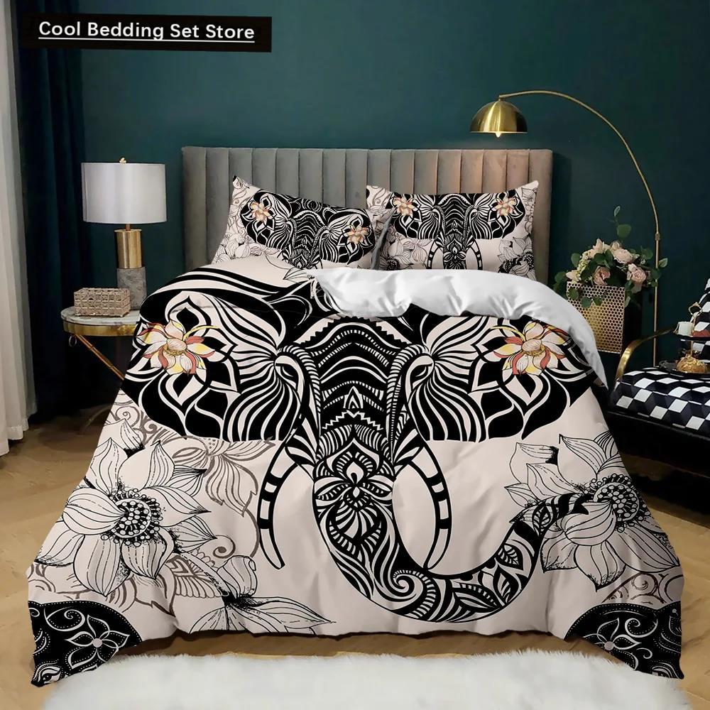 Boho Elephant Duvet Cover Set Bohemian Mandala Elephant Bedding Set Safari Animal Indian Exotic Queen King Polyester Quilt Cover