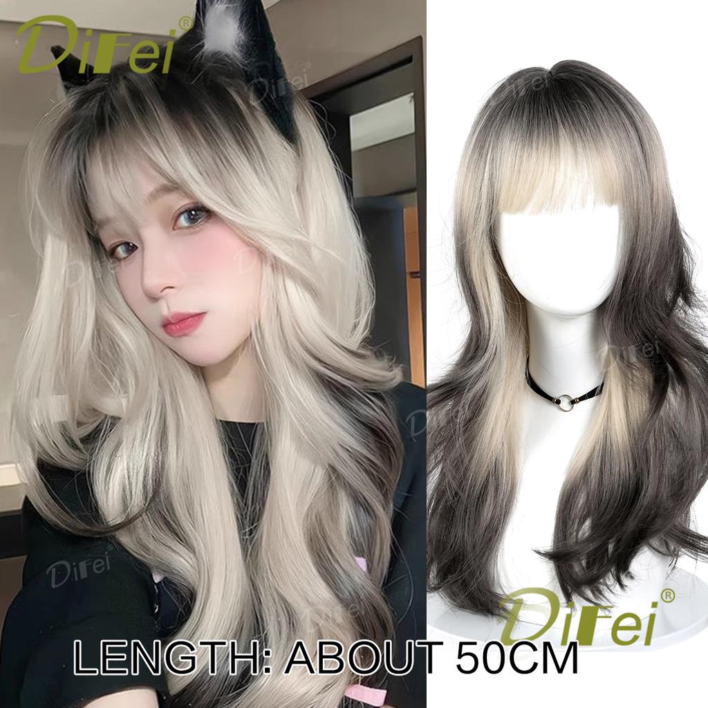 Platinum Blonde Straight Synthetic Cosplay Wig Straight Hair Wig With Straight Bangs Suitable For Women Halloween Christmas Wear