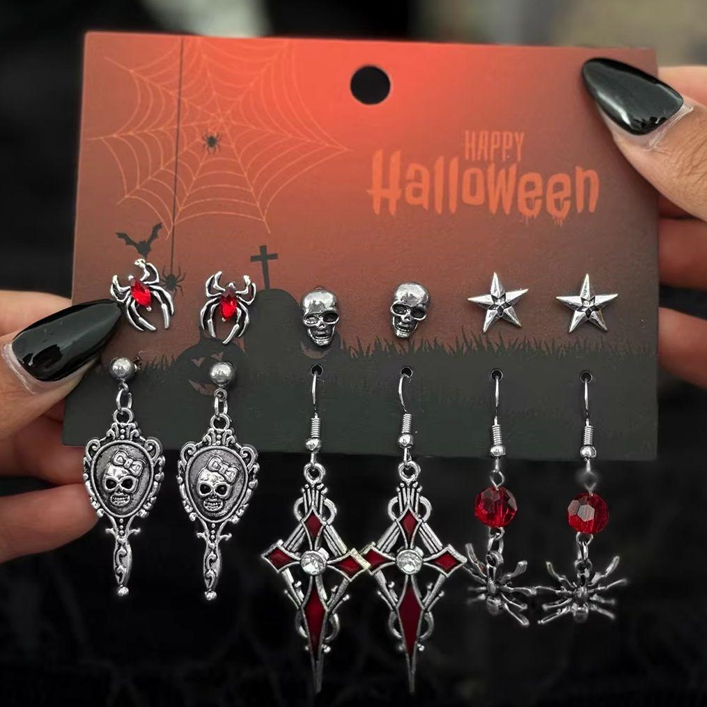 New Popular Halloween Skeleton Bat Earrings with Gothic Style Earrings Design Goth Cross Rose Piercing Earrings Jewelry Earrings