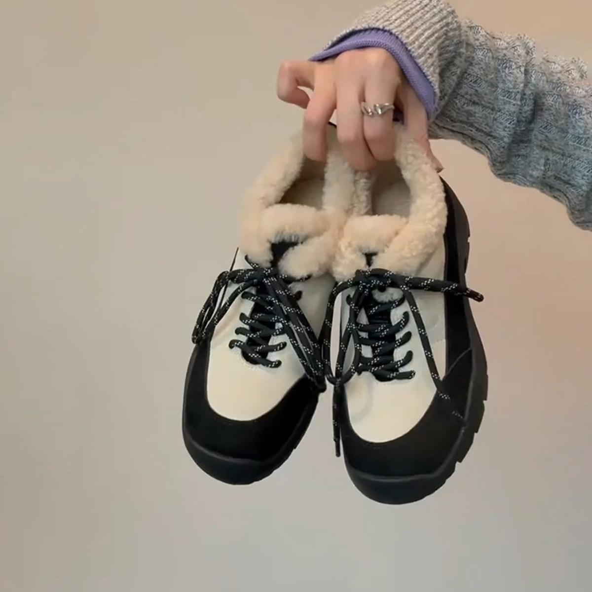 

Women s fur integrated thick bottom heightening winter lightweight warm snow boots non-slip wear casual sports lace-up cotton boots 40 чорний