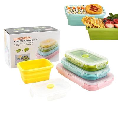 Silicone Food Storage Lunch Box 4 Pieces Foldable Food Containers Leakproof Odor-Resistant Reusable Stackable Organizer