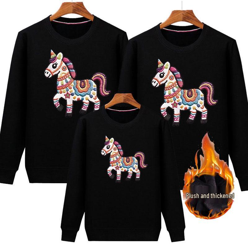 2026 Year of the Horse Red Parent-Child Sweatshirt Set: Family of Three or Four New Year Festive Top