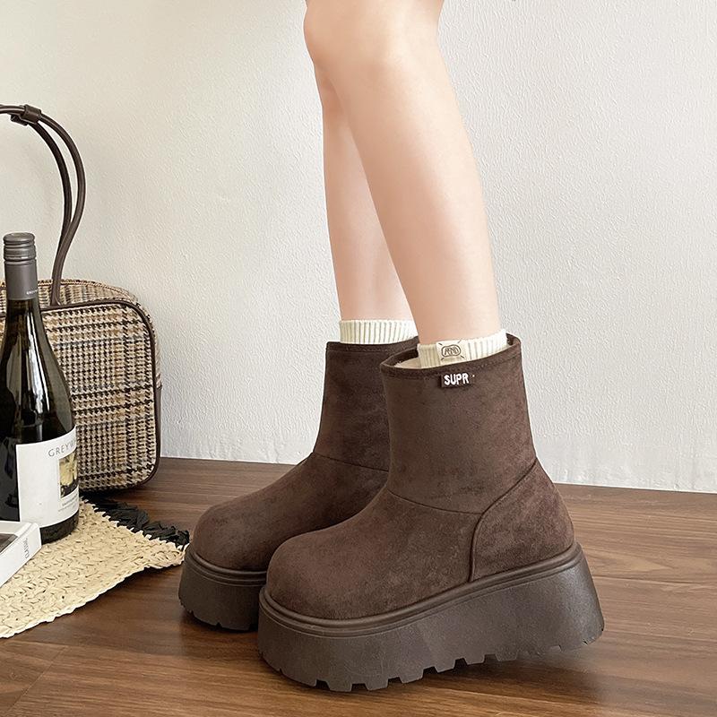 Herfst en winter Maillard nieuwe dikke zool verhogende sneeuwlaarzen dames ster suède antislip katoenen schoenen