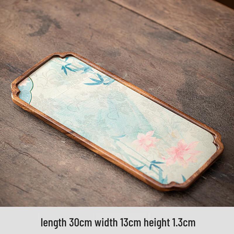 New Chinese Style Walnut Tea Tray with Pot Holder Long Rectangle B