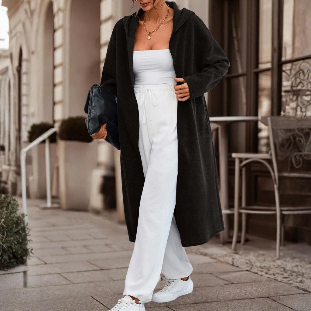 Women's Fashionable Casual Long Cardigan With Long Sleeves In Solid Color