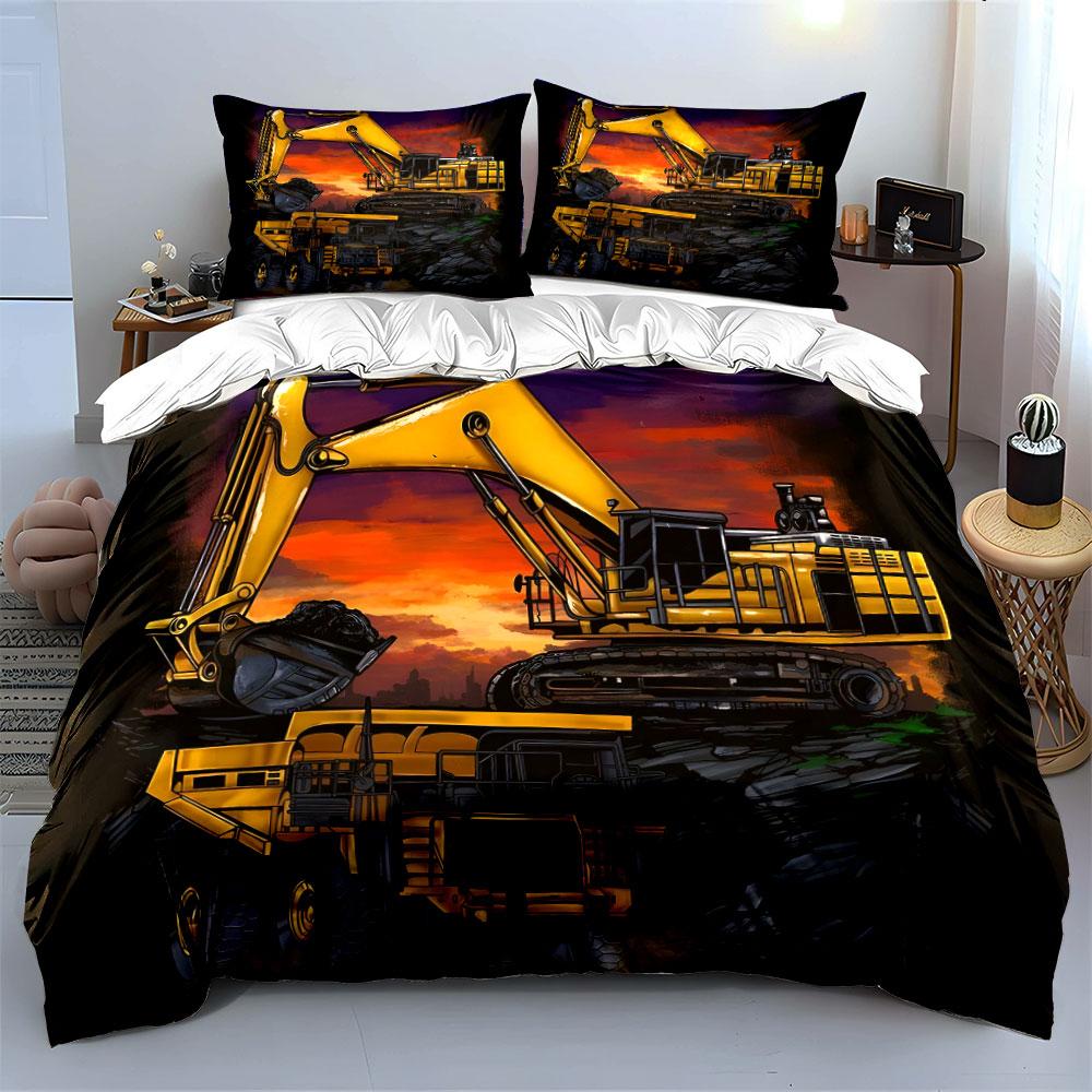 Construction Machinery Set Poster Multiple Sizes Kid'S And Adults' Bedroom Exquisite 3Pc Bedding Set, Gift