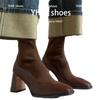 Francuskie Vintage Łączone Brązowe Elastyczne Obcisłe Kozaki Damskie Zamek z Tyłu na Główce Wysoki Obcas Krótkie Kozaki Małe Skarpety Kozaki