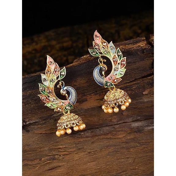 Women's 22K Gold Plated Metal Peacock Design Jhumki Earring