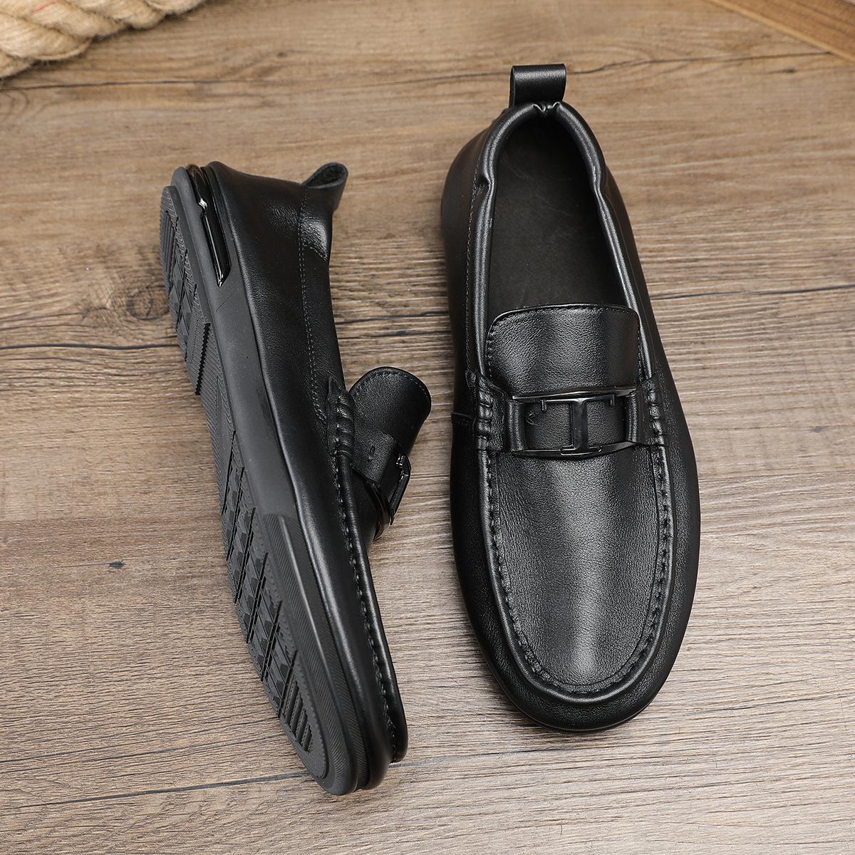 

Летняя мужская ленивая обувь, повседневная кожаная обувь, модные и простые лоферы на плоской подошве, многослойная коровья кожа, мягкая подошва, деловая повседневная обувь 44