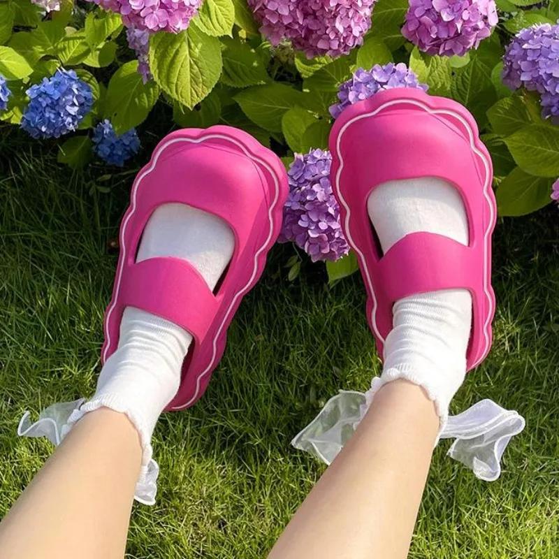 Fashion Women Summer Slippers Flower Cute Beach Mary Janes Sandals Eva Non Slip Outdoor Clouds Slides Mules Shoes Women Sandals