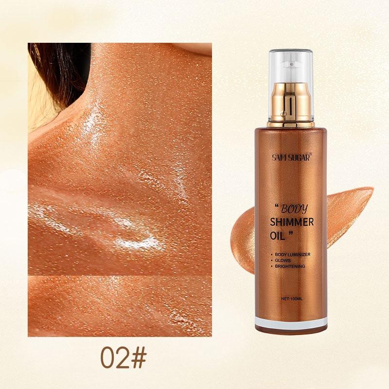 100ml Perlmutt Roségold Körper Schimmeröl Highlighter - Gesicht Aufhellen Glitzer Bronzer Haut Glanz Illuminator Make-up Glanz Flüssig