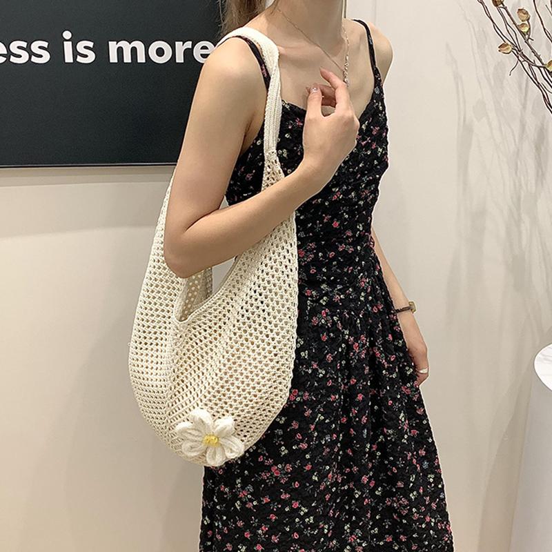 Trendy Hollow Out Weave Straw Bag Bohemian Beach Handbag Hollow Tote Bag Large Capacity Shopping Beach Bag