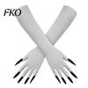 Scary Cosplay Handwear 1 Pair Halloween Ghost Claw Gloves, Long Fingernail Witch Costume Horror Character Hand Accessory, Dark Party Performance Prop