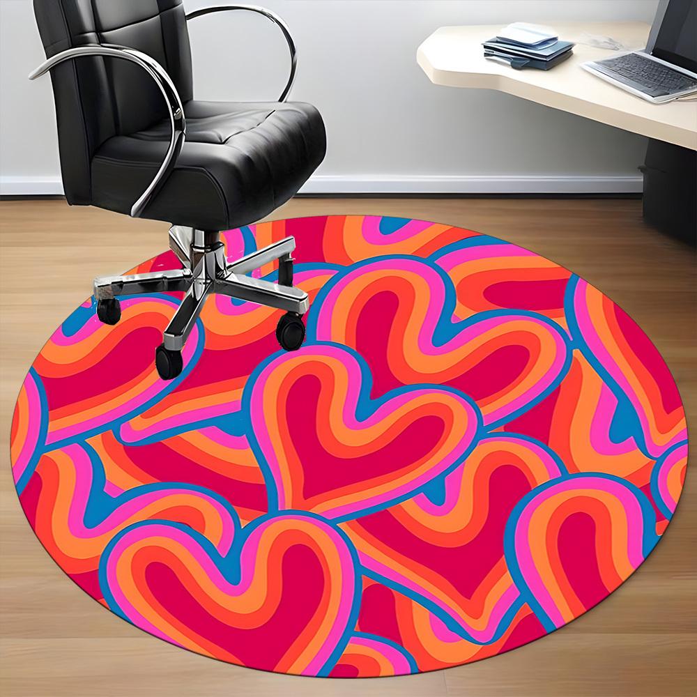 1pc Love Psychedelic Waves Office Round Area Rug, Indoor Mat Suitable For Office, Under Office Chairs Bedroom Living Room Home Decor, Room Deco