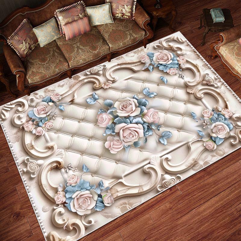 European Pastoral Style Carpets Living Room Flower Home Carpet Non-slip Bedroom Decorative Rugs Washable Entrance Door Mat