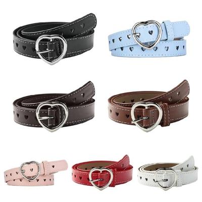 Aesthetic Metal Love Pin Buckle Belt Hollowed Out Belt Women PU Belt Waistband