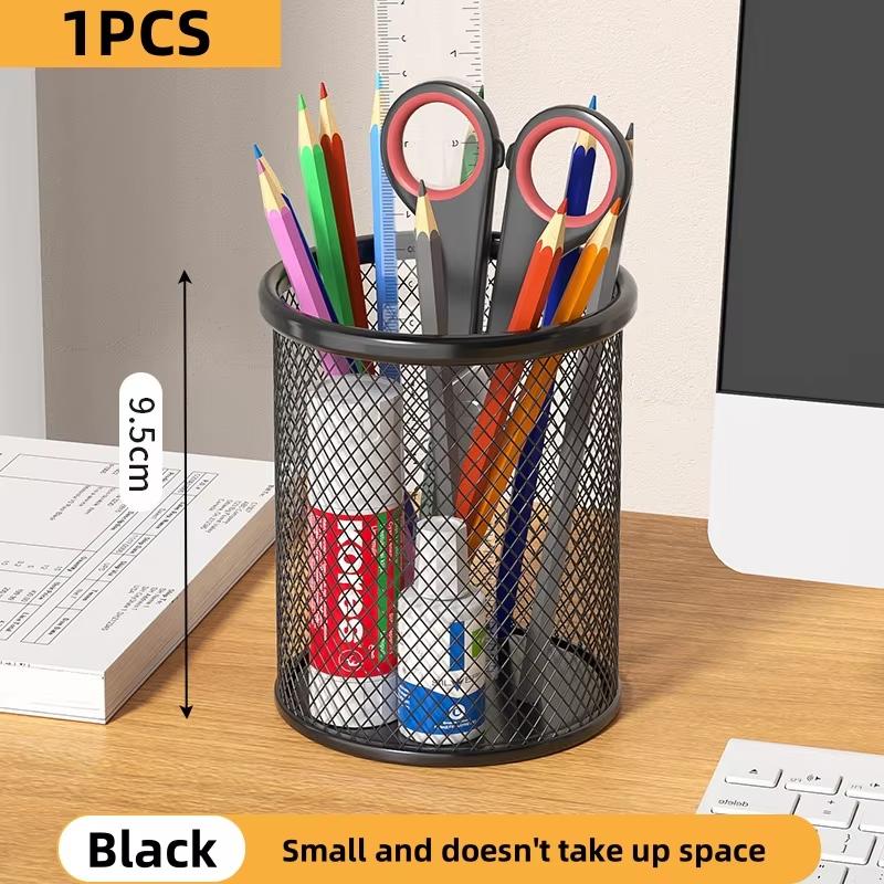 Black Metal Small Pen Holder, Compact Desk Pencil Cup, Square Space-Saving Organizer for Office Home