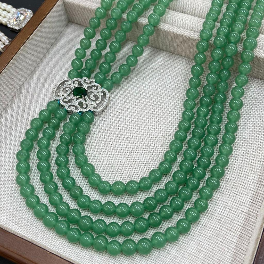 Natural Dongling Jade 8M Multi-Layer Necklace Niche Design High-End Round Bead Sweater Chain Fashion Light Luxury Women