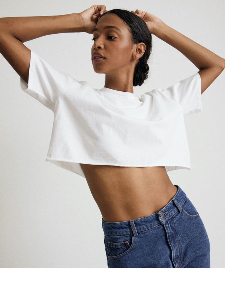 American Spicy Girl Short Sleeve Crop Top - Women's Summer Cotton Round Neck T-Shirt