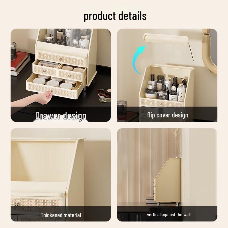 Prachotěsný ratanový úložný box na kosmetiku se zásuvkami