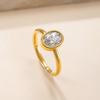 Oval Shaped Zircon Ring for Women Stainless Steel Ring Gold Plated No-fading Jewelry New