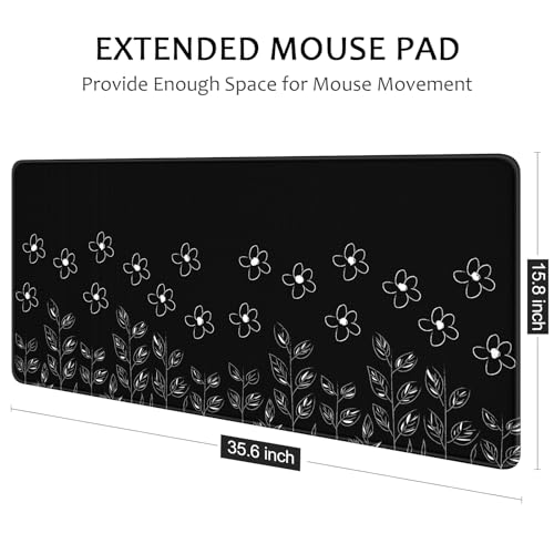 Simple black flower oversized desktop pad 400 * 900 * 3mm suitable for keyboard notebook and computer mouse pad